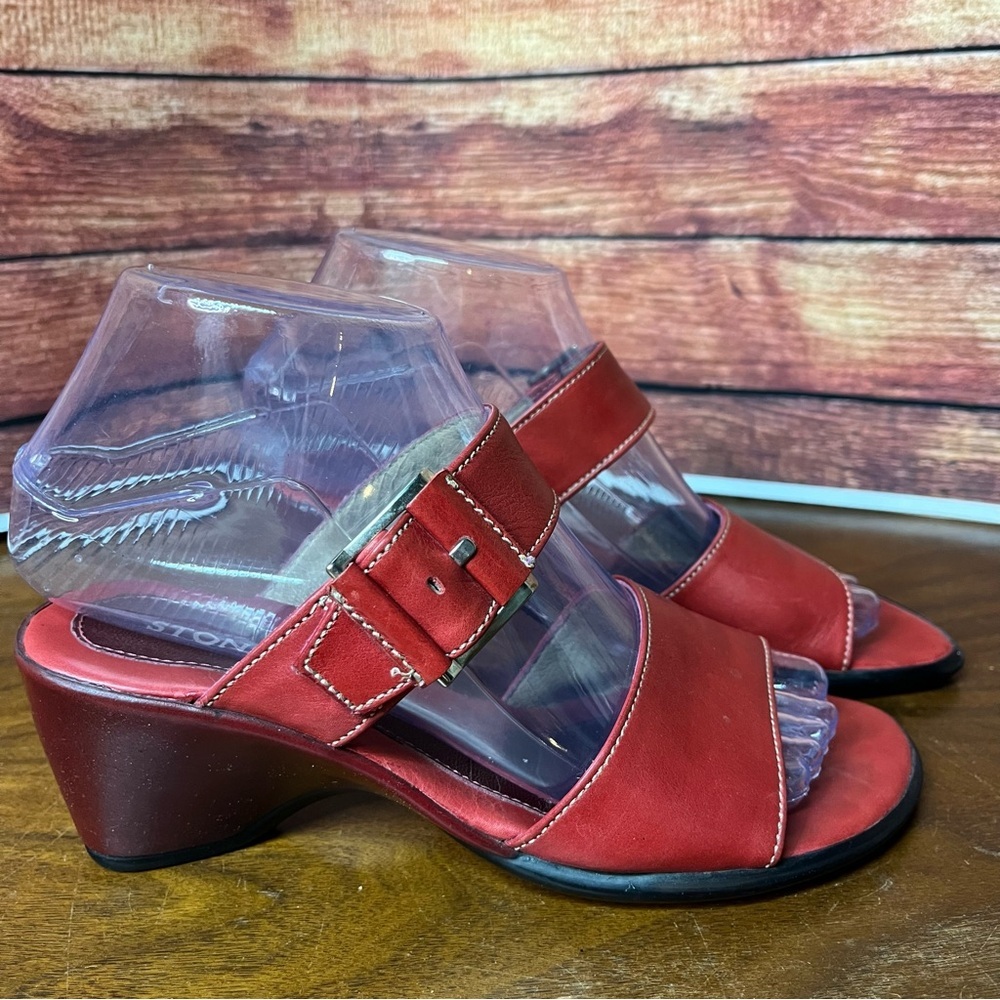 Stonefly Red Leather Slip On Heeled Summer Sandals